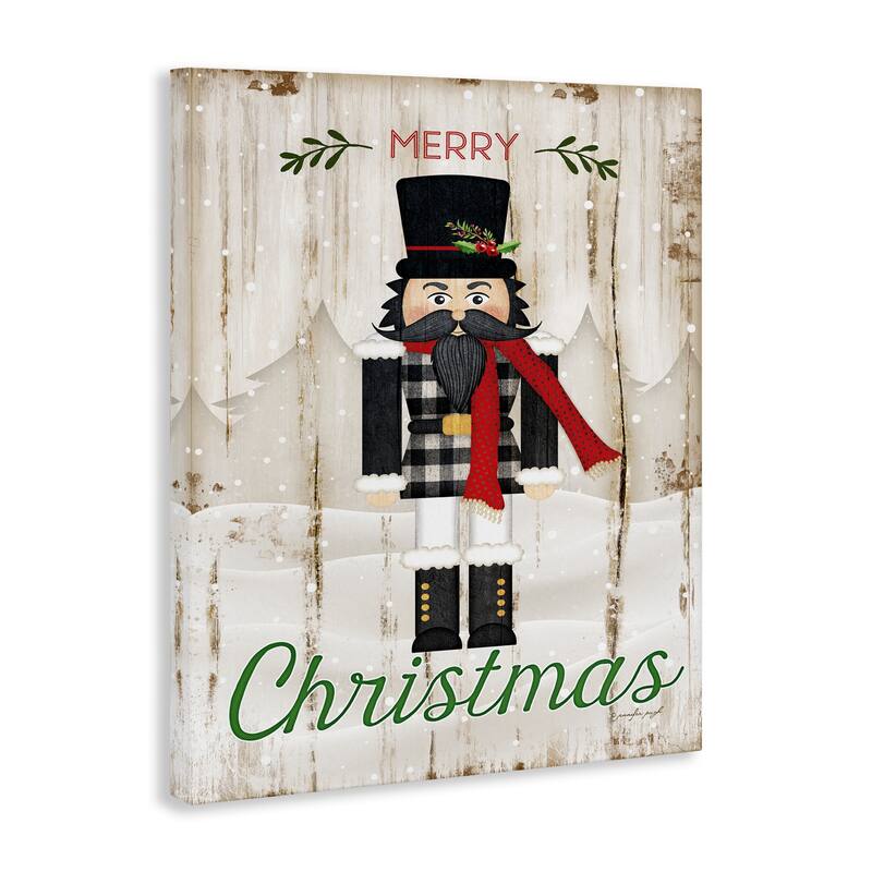 Stupell Merry Christmas Holiday Phrase Winter Nutcracker Canvas Wall Art - Multi-Color