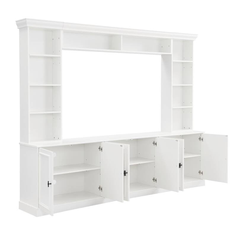 4-Piece Wall Unit Entertainment Center with Bookshelf for TVs Up to 70", Mid-Century Modern 97.4" TV Stand with Adjustable Shelf