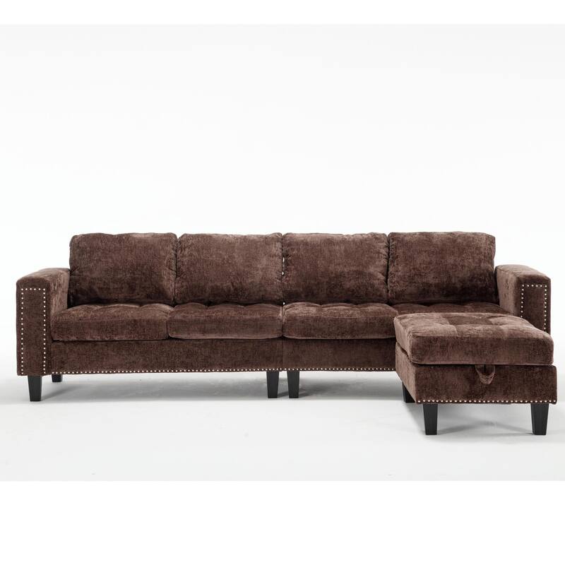 104.5'' L-Shaped Modular 5 Seat Sectional Sofa with Storage Ottoman, Reversible Chaise and 4 Back Cushions