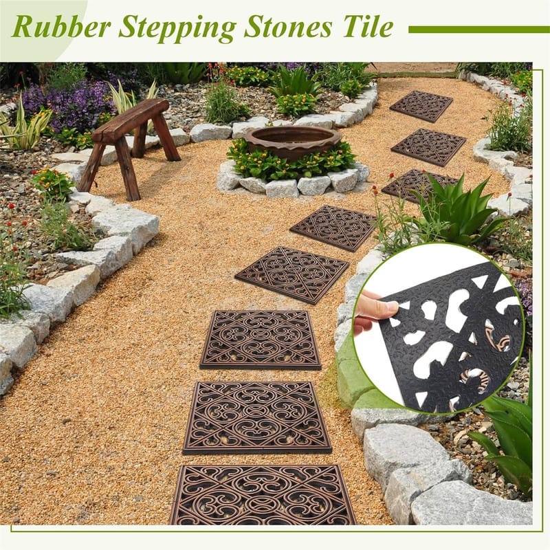 8 Pcs 12x12 Rubber Stepping Stones, Retro Decorative for Yard Walkway