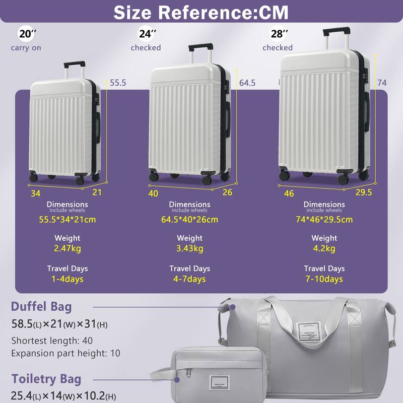 Luggage Set 5 Piece, Hardside Carry on Suitcase , Expandable Luggage with Travel Bags Spinner Wheels TSA Lock