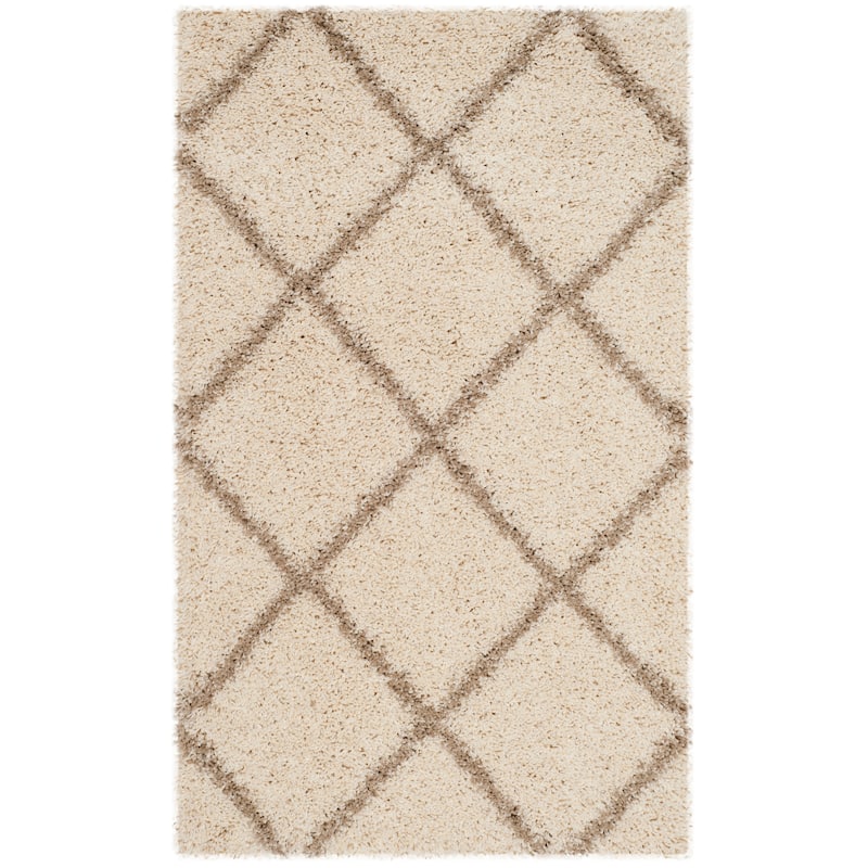 SAFAVIEH Hudson Shag Estella Diamond Trellis 2-inch Thick Rug - 2'3" x 3'9" - Ivory/Beige - Rectangle