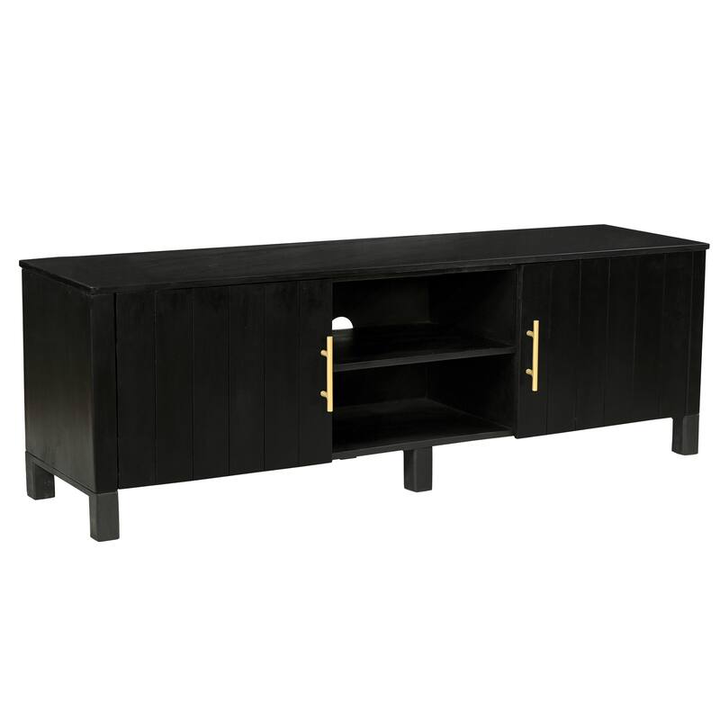 Mid-Century Modern Solid Wood & Marble Media Cabinet