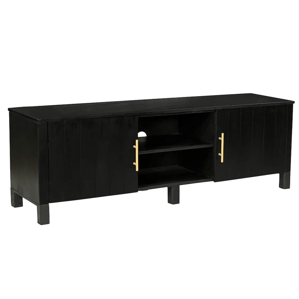 Mid-Century Modern Solid Wood & Marble Media Cabinet