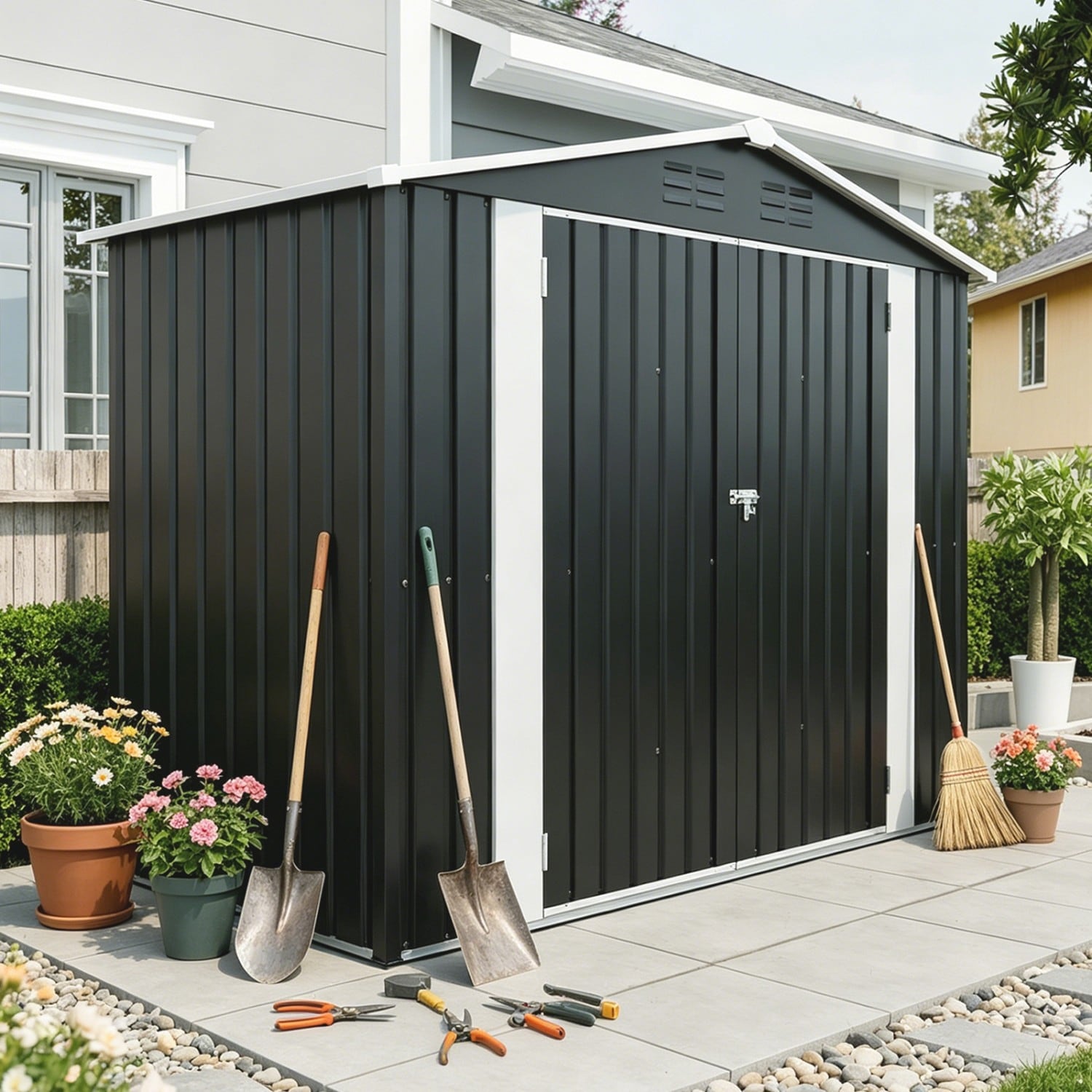 7.81ft x 3.64ft Outdoor Metal Storage Shed with Lockable Door Latch
