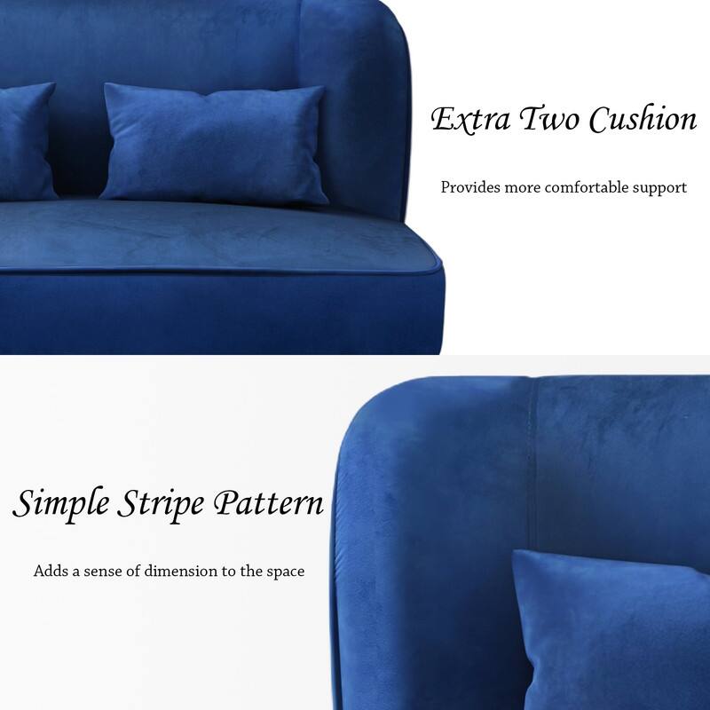 Two Pillows Velvet Upholstered Metal Loveseat