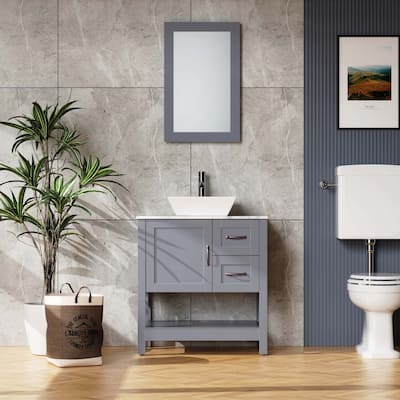 30" Gray Bathroom Vanity and Sink Combo Marble Pattern Top