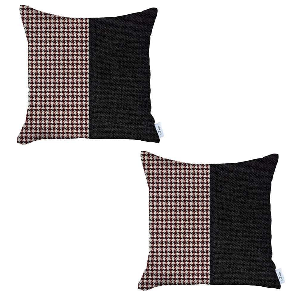 HomeRoots Set Of Two 18" X 18" Black And Red Houndstooth Zippered Handmade Polyester Throw Pillow