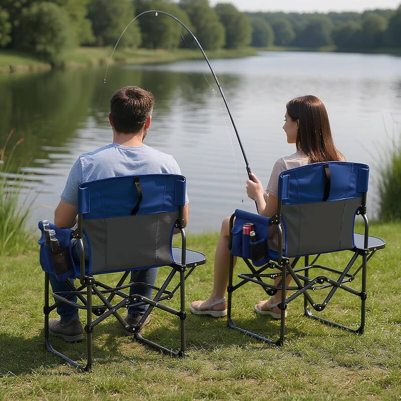 Oversized 2 Pcs Folding Portable Outdoor Director Camping Chair for Lawn, Fishing, Sports