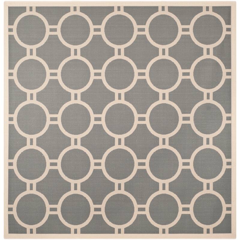 SAFAVIEH Courtyard Sweta Indoor/ Outdoor Waterproof Patio Backyard Rug - 7'10" Square - Anthracite/Beige