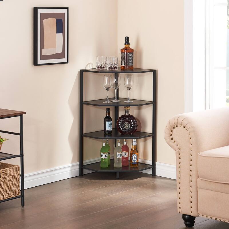 Javlergo Free-Standing 4-Tier Industrial Corner Bookcase Triangle Open Shelf with MDF & Metal Frame for Living Room