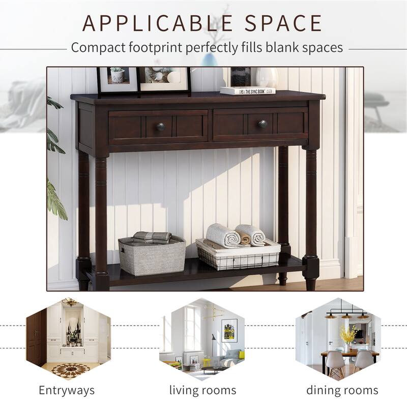 Traditional Console Table with 2-Drawers and Bottom Shelf