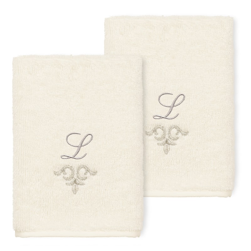 Authentic Hotel and Spa 100% Turkish Cotton Monica 2PC Embellished Washcloth Set - L - Cream