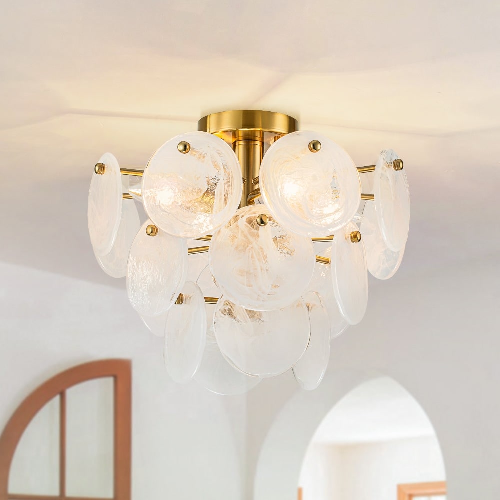 Contemporary Glam Tiered Cloud Glass Discs Semi-flush Mount