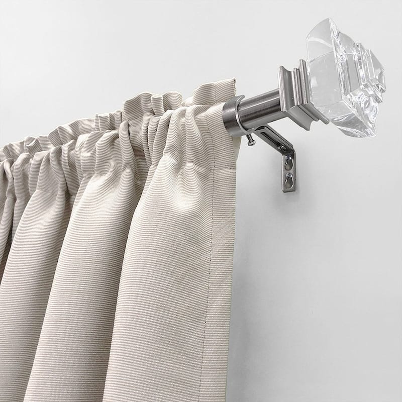 Lumi 1" Single Curtain Rod Set Brushed Nickel- Crystal Square finials