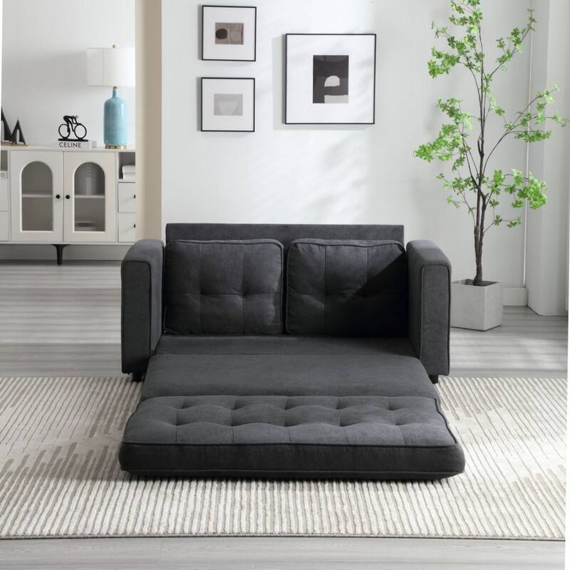 3 Fold Sofa,Convertible Futon Couch Sleeper Sofa Bed,Space Saving Loveseat,Pull Out Couch Bed - Grey