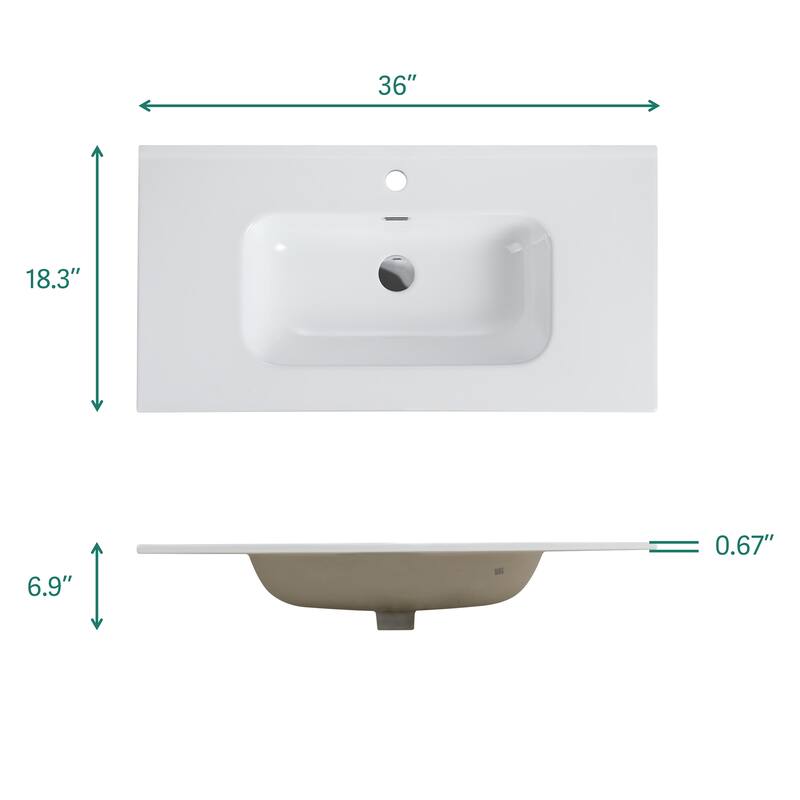 36" Wall Mount Glossy White Bathroom Vanity with Ceramic Sink with Single Hole, Large Storage Floating Bathroom Vanity