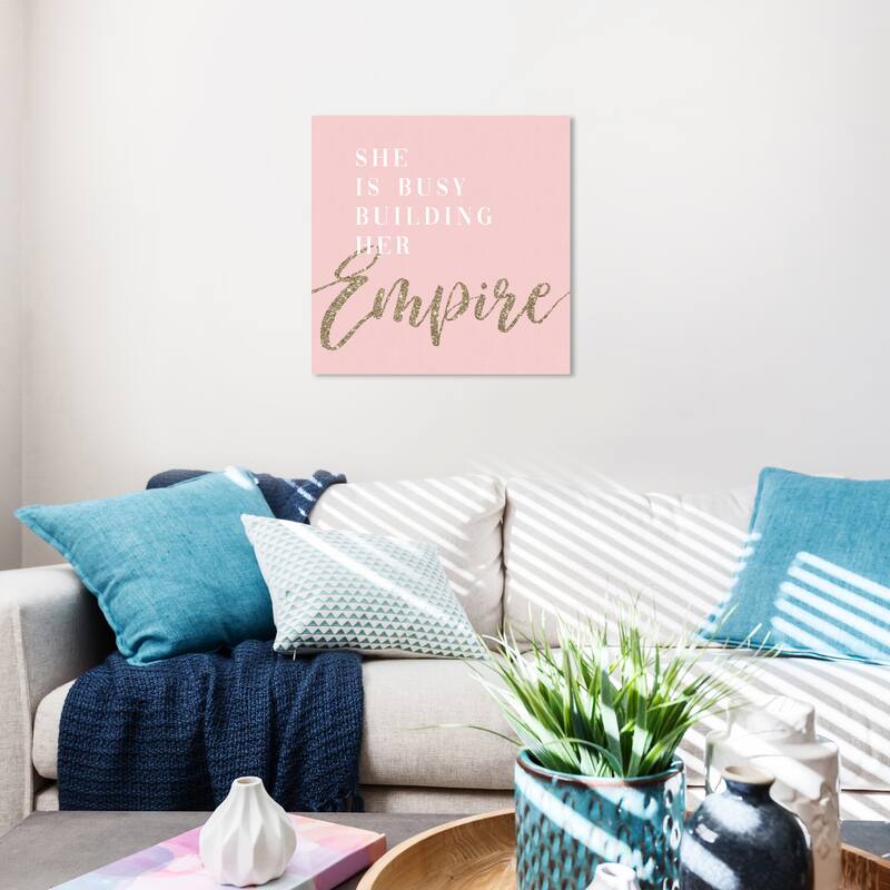 Wynwood Studio Prints Typography and Quotes Building Her Empire Blush Pink and Light Pink Glam Wall Art Canvas Print - 20 x 20