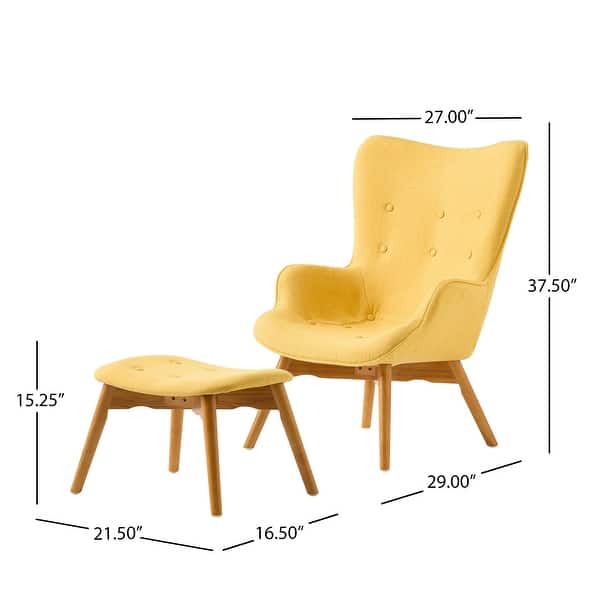 dimension image slide 3 of 7, Hariata Mid-Century Modern Wingback Fabric Chair/Ottoman Set by Christopher Knight Home