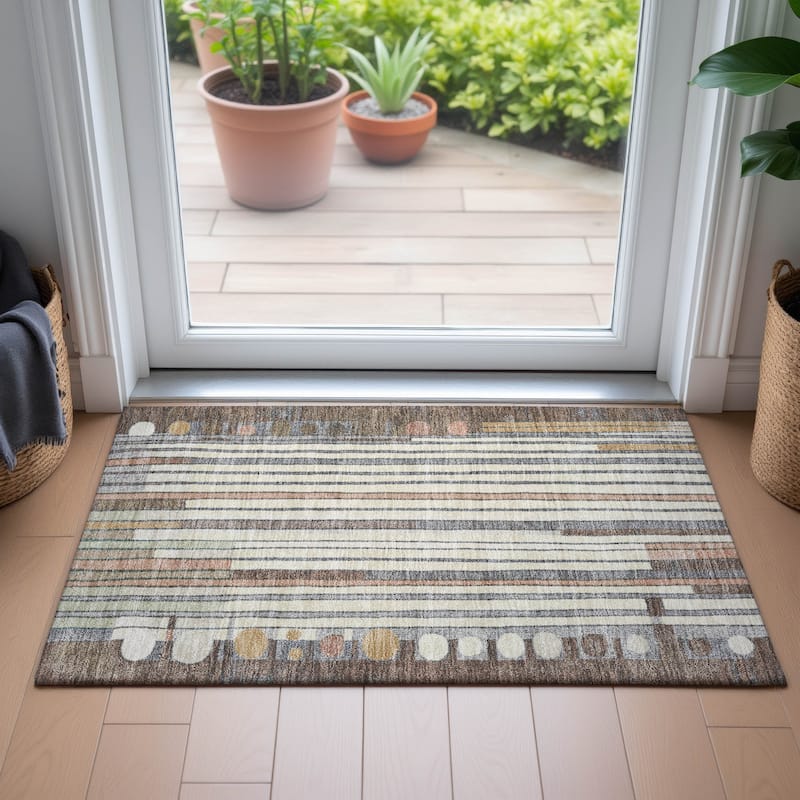 Machine Washable Indoor/Outdoor Casual Contemporary Chantille Rug