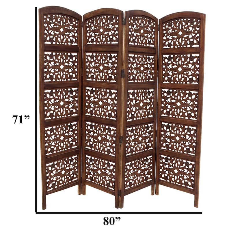The Urban Port Foldable 4 Panel Mango Wood Room Divider Brown