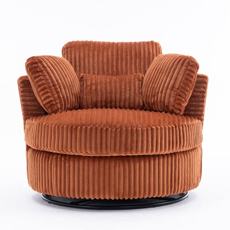 Corduroy Swivel Chair with 4 Pillows - Orange
