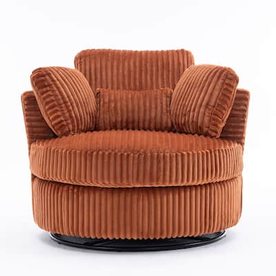 Oversized 360 Degreed Swivel Accent Chair Modern Soft Plush Corduroy Round Barrel Chair for Living Room Bedroom with Pillows
