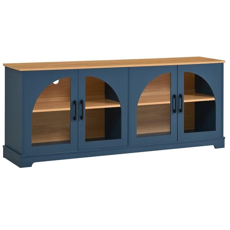 Farmhouse 66.9" TV Stand for TVs Up to 70", Wood Media Console with Adjustable Shelves and Glass Doors