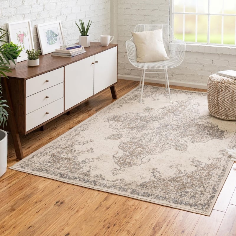 Contemporary Daisy Collection Area Rug - Cream - 9'x12'