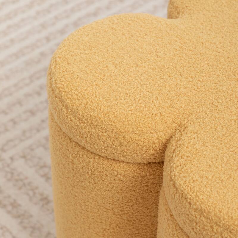SEYNAR Modern Glam Teddy Velvet Flower Shape Storage Ottoman