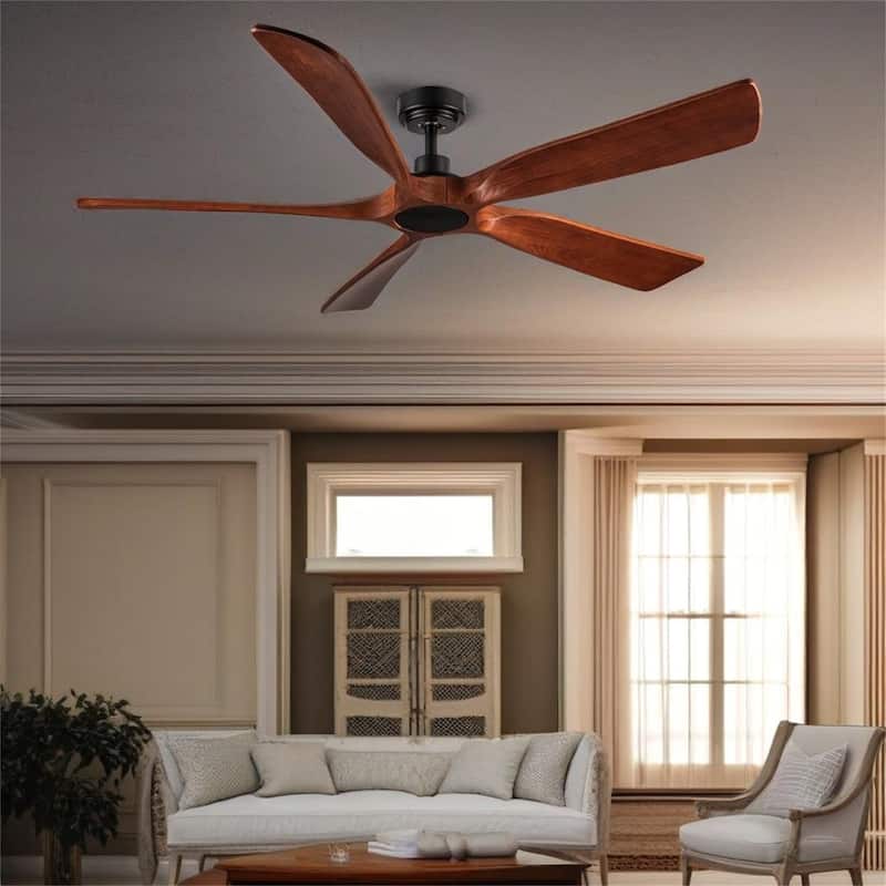 Farmhouse Walnut Wood Ceiling Fan without Light - Brown