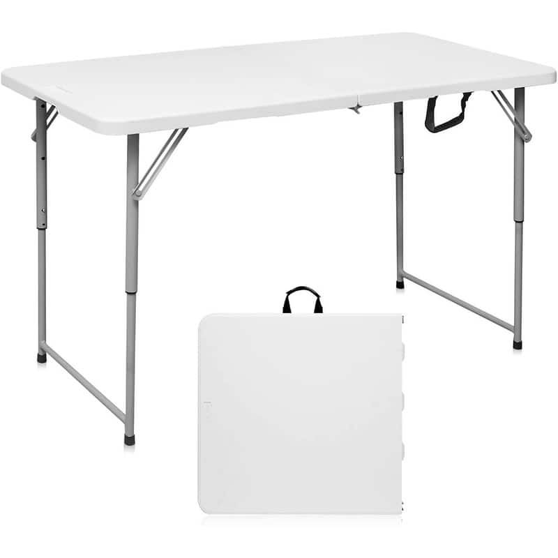 4 Foot Portable Heavy Duty Plastic Fold-in-Half Utility Table - White