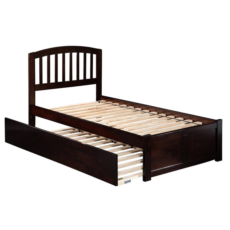Platform Bed with Trundle - Twin Size, Modern Design, Space Saving, Home Bedroom Furniture