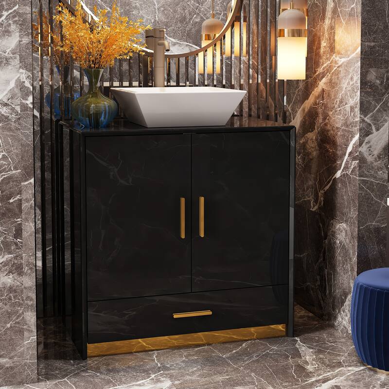 Freestanding Vanity Cabinet for Bathroom, High-Gloss Design, Storage