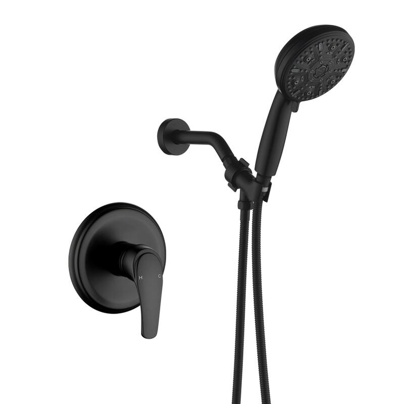 Wall Mount Shower Faucet with Hand Shower Brass 10-Setting Spray Complete Wall Mounted Shower System with Valve - Matte Black