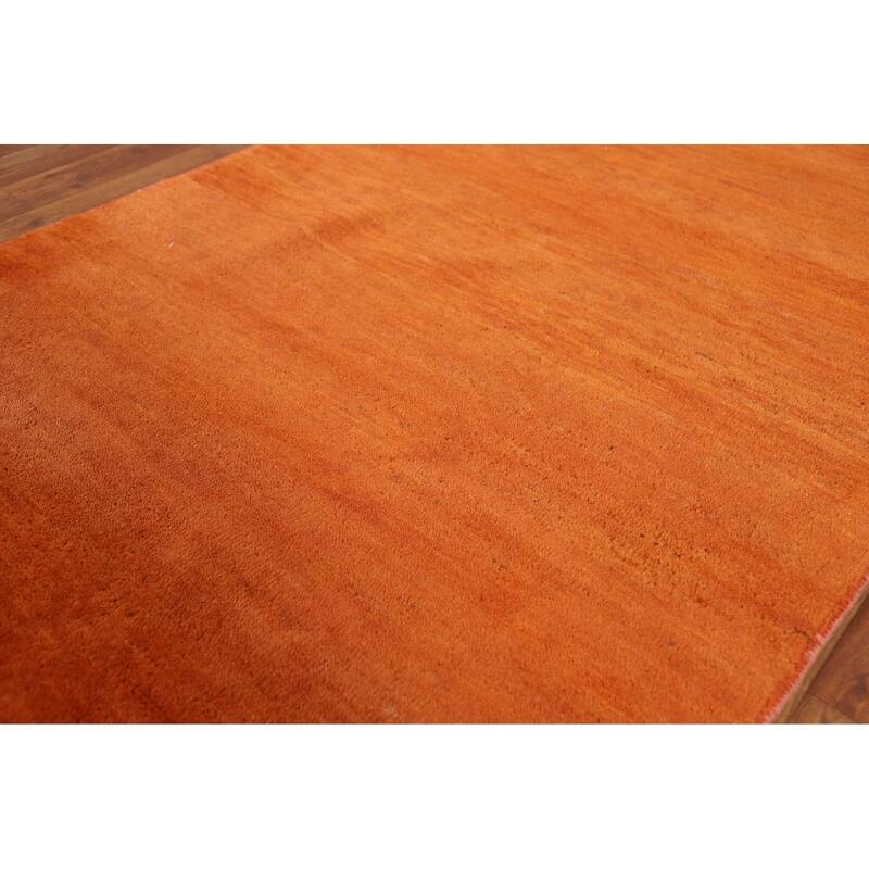 Orange Modern Gabbeh Foyer Rug Solid Hand-Knotted Wool Carpet - 3'1" x 4'11"