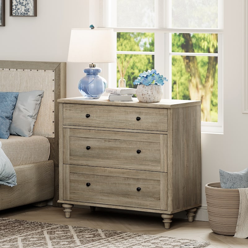 Farmhouse Nightstand with 3 Drawers, 34 inch