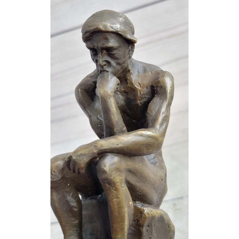 The Thinker Thinking Man By Auguste Rodin Bronze Sculpture Statue Figure On Marble Base