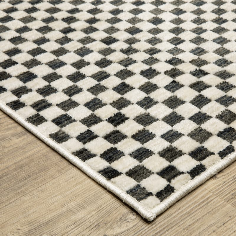 Hansel Two-Tone Checkerboard Black/ Ivory Area Rug