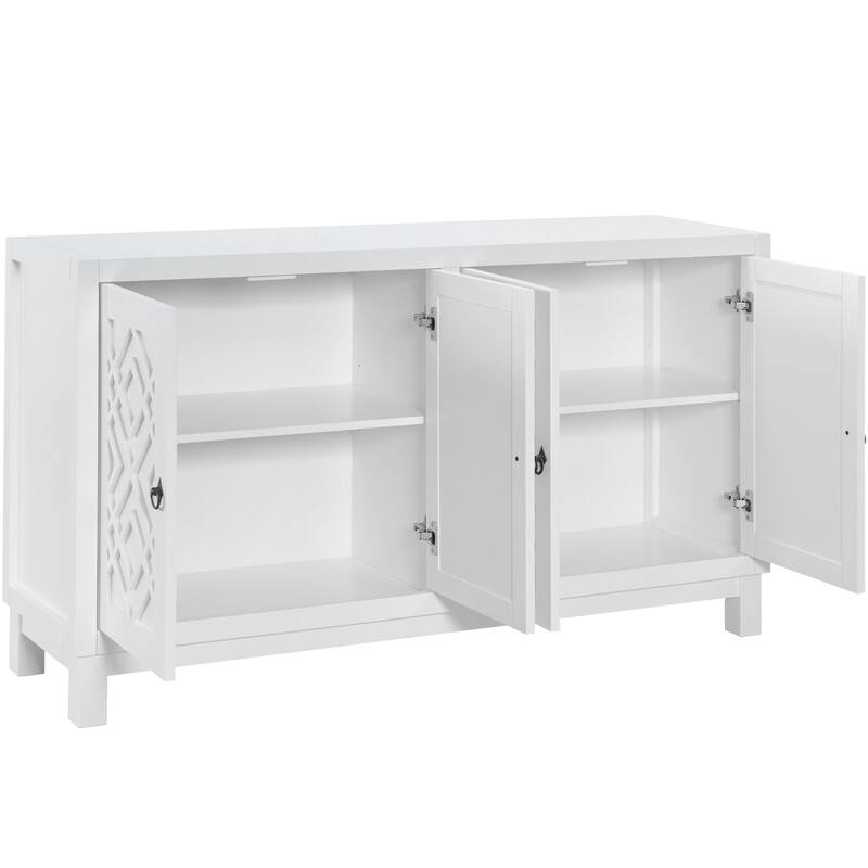 Large Storage Space Sideboard, 4 Door Buffet Cabinet with Pull Ring Handles