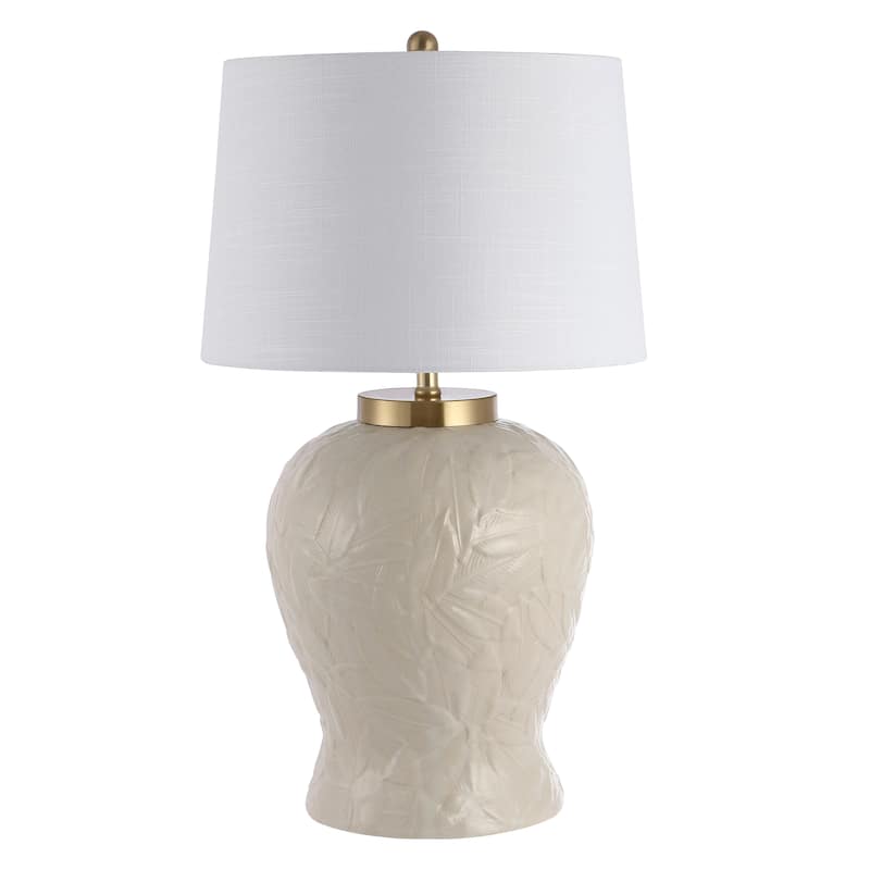 Sagwa Palm Leaf 31.5" Ceramic/Metal Bohemian Cottage LED Table Lamp, Cream by JONATHAN Y