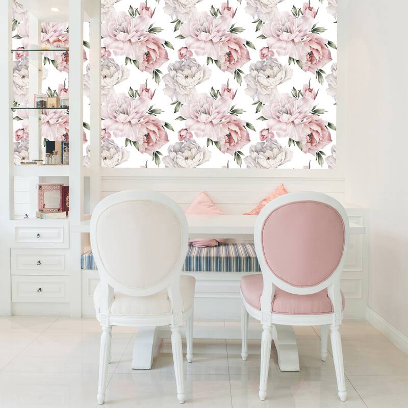 Garden Pink Peonies Removable Wallpaper - 24'' inch x 10'ft