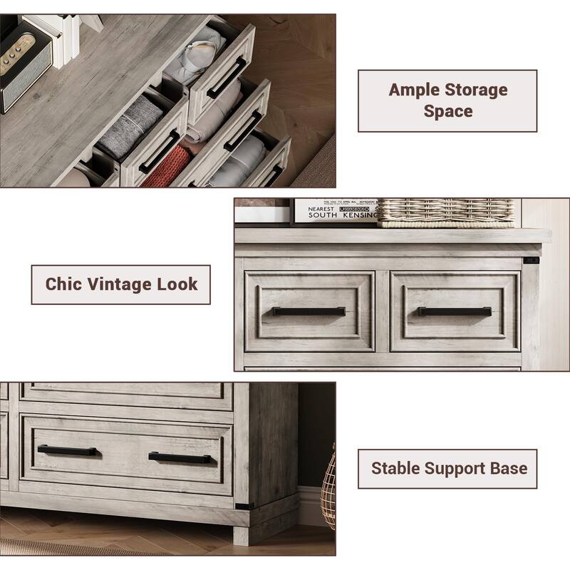 Farmhouse 6/8 Drawer Dresser for Bedroom, Rustic Wood Chest of Drawers
