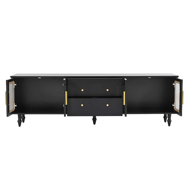 Stylish Retro Design TV Stand with Fluted Glass Doors and Metal Legs for TVs Up to 78'', Storage Cabinets and Drawers