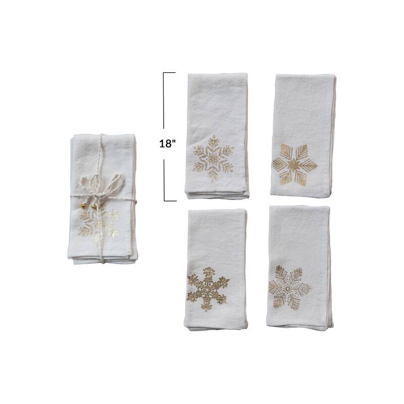 Linen Snowflake Napkins with Cotton Rope and Bells, Set of 4