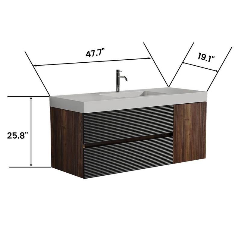 Wall Mounted Bathroom Vanity with Glossy White Solid Surface Sink