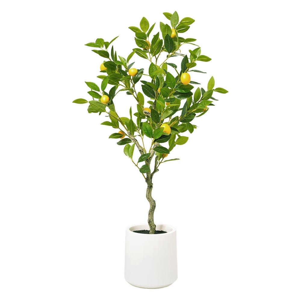 American Art Decor Artificial Faux Tree in White Tapered Ceramic Pot