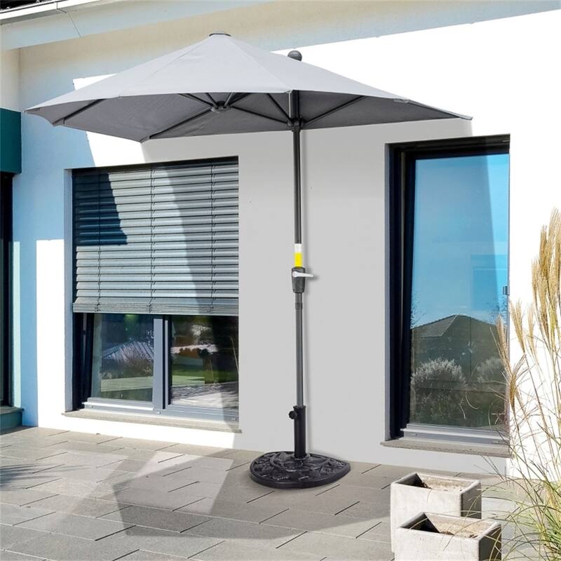Half Umbrella Stand Black Resin Base with Steel Pole Decorative Flower Design Fits 1.5 and 1.9 Inch Poles - Grey