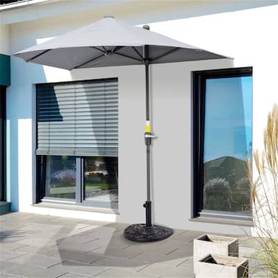 Half Umbrella Stand Black Resin Base with Steel Pole Decorative Flower Design Fits 1.5 and 1.9 Inch Poles
