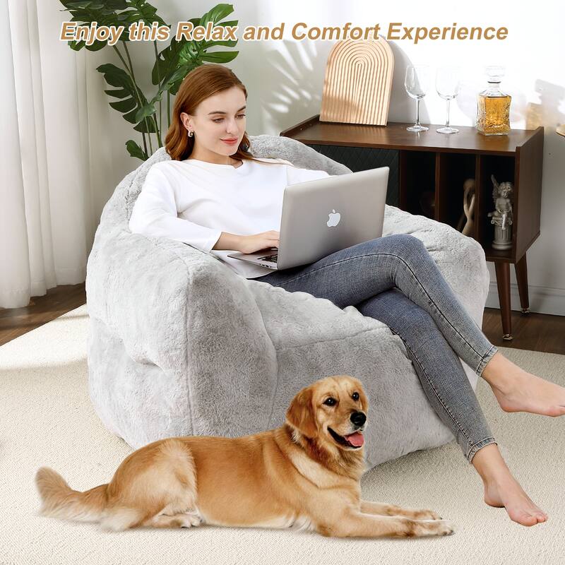 Giant Bean Bag Chair with Armrest Foam Filled Sofa Chair for Living Room Bedroom